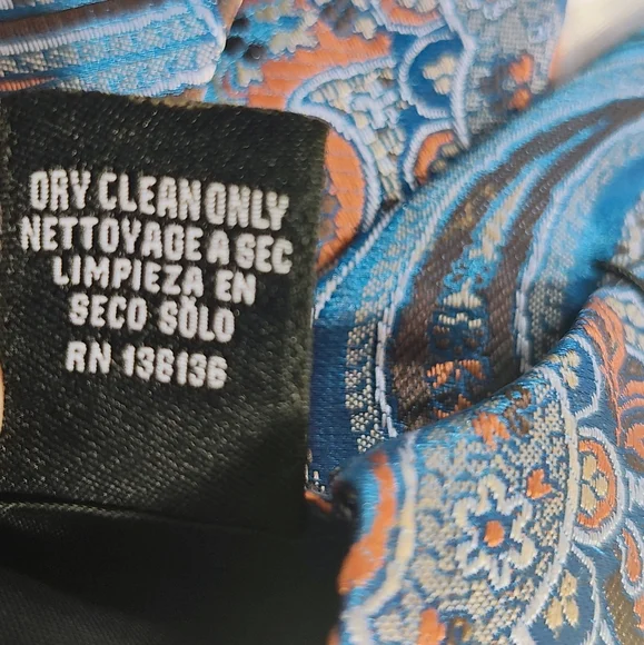 Paisley Blue and Orange Men's Tie - Picture 6 of 7